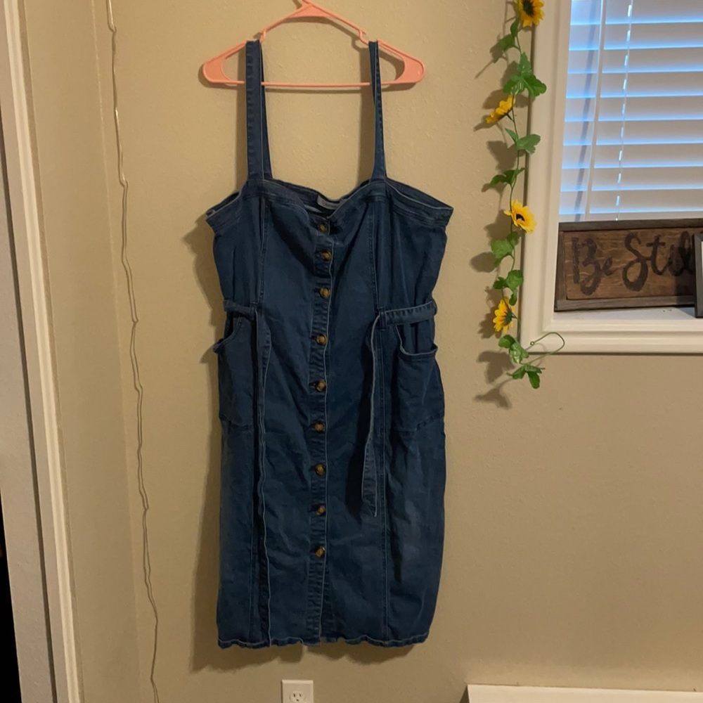 Blue Denim Dress, button front, with POCKETS